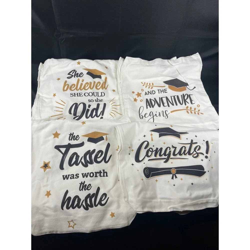 12 Pcs Graduation Canvas Tote Bags Bulk DIY Party Favor Gift Bags Set Cream Gold